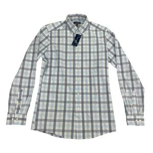 Club Room Mens Slim Fit 4-Way Stretch Plaid Dress Shirt Blue 14-14.5